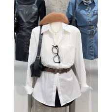 批发翻领中长款米白色衬衫上衣2026年春季新款高级感法式小衫衬衣女装