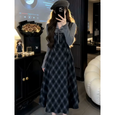 批发小香风千金感气质假两件复古<b class='q'>格子</b><b class='q'>连衣裙</b>2026春季新款显瘦裙子女装