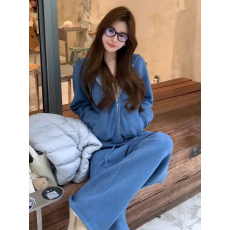 批发韩系时尚休闲套<b class='q'>装</b>女秋冬<b class='q'>新款</b>慵懒连帽拉链卫衣外套阔腿卫<b class='q'>裤</b>两件套