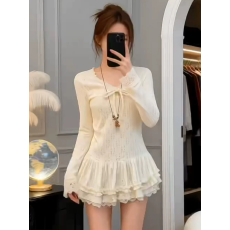 批发法式气质<b class='q'>蝴蝶结</b>漂亮长袖上衣2026春季新款叠穿性感内搭蕾丝衫女装