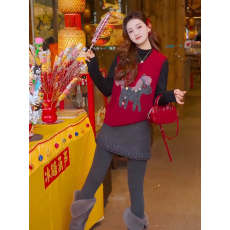 批发本命年红色针织马甲背心打底衫2026春季新款今年流行叠穿上衣女装