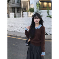 韩系气质高智休闲假两件针织衫女装2026秋季新款百搭小众衬衫上衣