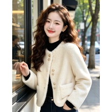 批发小香风气质高级皮毛一体保暖短外套女装2026秋冬新款毛绒加厚上衣
