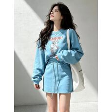 批发2026秋季小个子休闲减龄套装女运动圆领印花卫衣包臀半身裙两件套