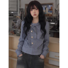 批发法式复古气质格纹<b class='q'>长袖</b><b class='q'>衬衫</b>女装2026春季新款休闲通勤御姐<b class='q'>衬衣</b>上衣