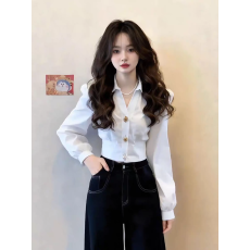 批发白色polo领长袖衬衫女装2026秋季新款法式高级感气质<b class='q'>通勤</b>衬衣上衣