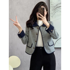 批发法式小香风粗花呢短<b class='q'>外套</b>女装2026秋季新款撞色翻领小个子<b class='q'>气质</b>上衣