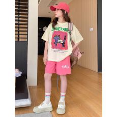 批发<b class='q'>女童</b>夏<b class='q'>季</b>短袖套装2026新款女大童夏装韩版T恤短裤儿童运动两件套