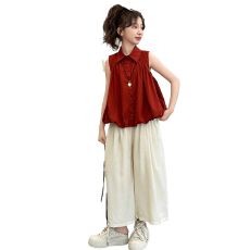 批发<b class='q'>女童</b>夏<b class='q'>季</b>衬衫洋气2025新款儿童高端酒红色<b class='q'>娃娃衫</b>外穿女孩休闲上衣