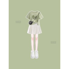 批发女童夏季短裙套装2026<b class='q'>新款</b>学院风小个子百褶裙中大童短袖夏装T恤