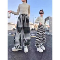 批发女<b class='q'>童裤</b>子春秋款2026新款大童时尚条纹裤小女孩洋气休闲裤运动卫裤