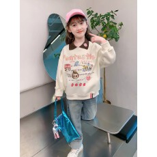 批发<b class='q'>女</b><b class='q'>童</b><b class='q'>卫衣</b>春秋款2026新款洋气儿童秋装小女孩秋季宽松POLO领上衣潮