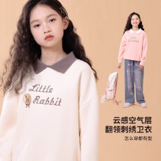 批发<b class='q'>女</b><b class='q'>童</b><b class='q'>卫衣</b>春秋款2026新款洋气儿童秋装小女孩秋季宽松POLO领上衣潮