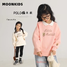 批发<b class='q'>女</b><b class='q'>童</b><b class='q'>卫衣</b>春秋款2026新款洋气儿童秋装小女孩秋季宽松POLO领上衣潮