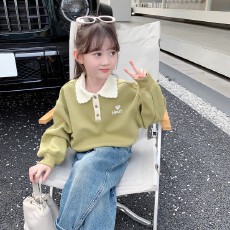 批发<b class='q'>女</b><b class='q'>童</b><b class='q'>卫衣</b>春秋款2026新款洋气儿童秋装小女孩秋季宽松POLO领上衣潮