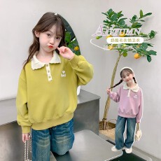 批发<b class='q'>女</b><b class='q'>童</b><b class='q'>卫衣</b>春秋款2026新款洋气儿童秋装小女孩秋季宽松POLO领上衣潮