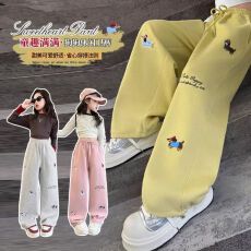 批发女<b class='q'>童裤</b>子春秋款2025新款刺绣卫裤洋气时髦两穿女大童休闲阔腿裤潮