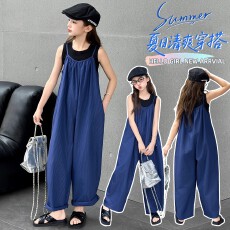 批发<b class='q'>女童</b>夏<b class='q'>季</b>套装爆款2025新款洋气爆款中大童高级感宽松背带阔腿裤潮