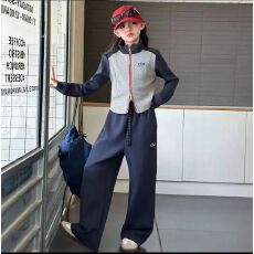 批发<b class='q'>女</b><b class='q'>童</b>秋季套装2026春秋新款立领条纹披肩外套儿童韩版休闲直筒裤潮