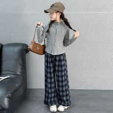 批发<b class='q'>女</b><b class='q'>童</b>秋季套装2026春秋新款立领条纹披肩外套儿童韩版休闲直筒裤潮