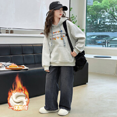 批发秋冬新款女童加绒卫衣套装<b class='q'>儿童</b>中大童洋气加绒上衣牛仔<b class='q'>裤</b>两件套潮