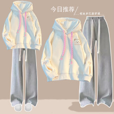 批发秋冬新款女童加绒卫衣套装<b class='q'>儿童</b>中大童洋气加绒上衣牛仔<b class='q'>裤</b>两件套潮