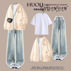 批发秋冬新款女童加绒卫衣套装<b class='q'>儿童</b>中大童洋气加绒上衣牛仔<b class='q'>裤</b>两件套潮