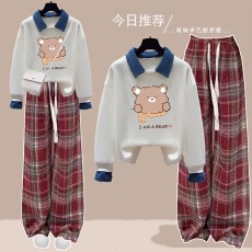 批发假两件卫衣少女2025秋冬加绒大童卡通polo领上衣初高中学