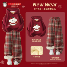 批发女童套装加绒加厚卫衣保暖冬装2026红色儿童拜年服