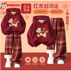 批发女童套装加绒加厚卫衣保暖冬装2026红色儿童拜年服