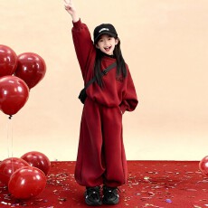 批发女童红色过年<b class='q'>套装</b>加绒2026本命年衣服喜庆<b class='q'>儿童</b>新年装<b class='q'>卫衣</b>女孩年服