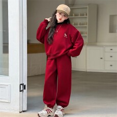 批发女童加绒<b class='q'>卫衣</b><b class='q'>套装</b>新年衣服2026秋冬新款大童女孩红色本命年两件套