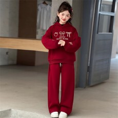 批发本命年12岁女孩衣服秋冬2026新款<b class='q'>儿童</b>加绒<b class='q'>卫衣</b><b class='q'>套装</b>女童红色过年服