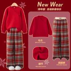 批发女童毛衣<b class='q'>套装</b><b class='q'>儿童</b>2026秋冬季新款中式过年大童红色马年本命年加绒