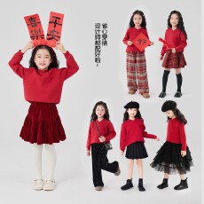 批发女童毛衣新中式盘扣针织衫秋冬新款<b class='q'>儿童</b>年服上衣新年冬装女孩红色