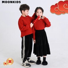 批发儿童新中式毛衣冬季2025新年圣诞红色针织<b class='q'>男童</b>女童上衣亲子装加厚