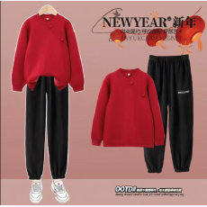 批发女童新年<b class='q'>套装</b>秋冬新款<b class='q'>儿童</b>女孩国风红色毛衣裤子大童中式过年衣服