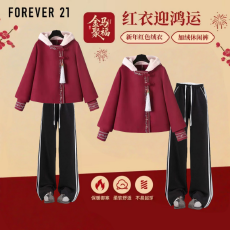 批发女童新年<b class='q'>套装</b>秋冬新款<b class='q'>儿童</b>女孩国风红色毛衣裤子大童中式过年衣服