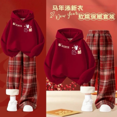 批发女童新年<b class='q'>套装</b>秋冬新款<b class='q'>儿童</b>女孩国风红色毛衣裤子大童中式过年衣服