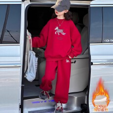 批发2026马年本命年衣服<b class='q'>儿童</b>冬季新款红色加厚<b class='q'>卫衣</b>女孩大童<b class='q'>套装</b>年服