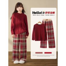 批发女童秋冬季<b class='q'>套装</b>2026新款洋气圣诞红色毛衣本命新年<b class='q'>儿童</b>时髦拜年服