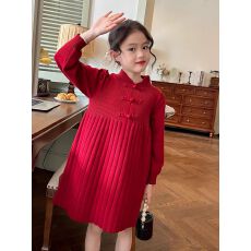 批发900克重磅加厚毛衣女童新年<b class='q'>衣服</b>红色喜庆连衣裙秋冬款旗袍公主裙