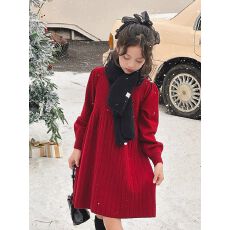 900克重磅加厚毛衣女童新年衣服红色喜庆连衣裙秋冬款旗袍公主裙
