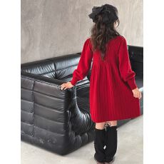 900克重磅加厚毛衣女童新年衣服红色喜庆连衣裙秋冬款旗袍公主裙