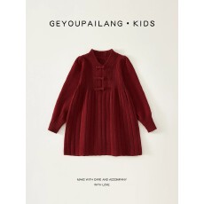 900克重磅加厚毛衣女童新年衣服红色喜庆连衣裙秋冬款旗袍公主裙
