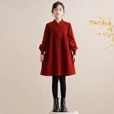 批发900克重磅加厚毛衣女童新年衣服红色喜庆<b class='q'>连衣裙</b>秋冬款旗袍公主裙