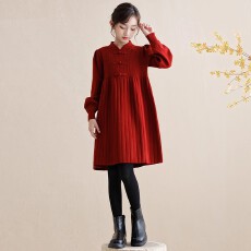 批发900克重磅加厚毛衣女童新年衣服红色喜庆<b class='q'>连衣裙</b>秋冬款旗袍公主裙