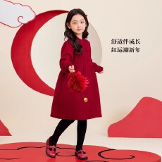 批发900克重磅加厚毛衣女童新年衣服红色喜庆<b class='q'>连衣裙</b>秋冬款旗袍公主裙