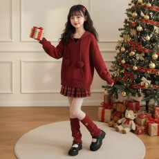 批发女童圣诞新年红色裙子巨好看冬季2025新款女大童富家千金感连衣裙