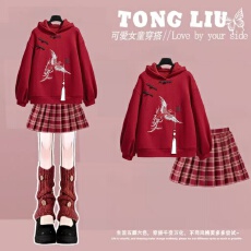 批发<b class='q'>女</b><b class='q'>童</b>新年<b class='q'>套装</b>秋冬新款儿童女孩国风红色毛衣裤子大童中式过年衣服